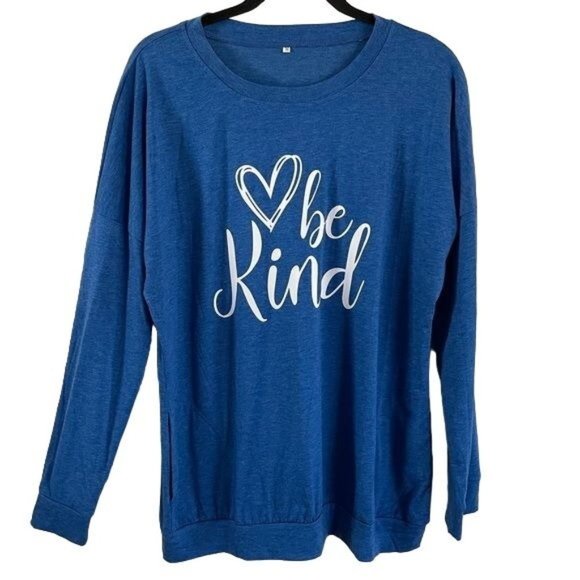 “Be Kind” Long Sleeve Blue Women’s Shirt (with pockets!) Size Medium - Picture 1 of 13